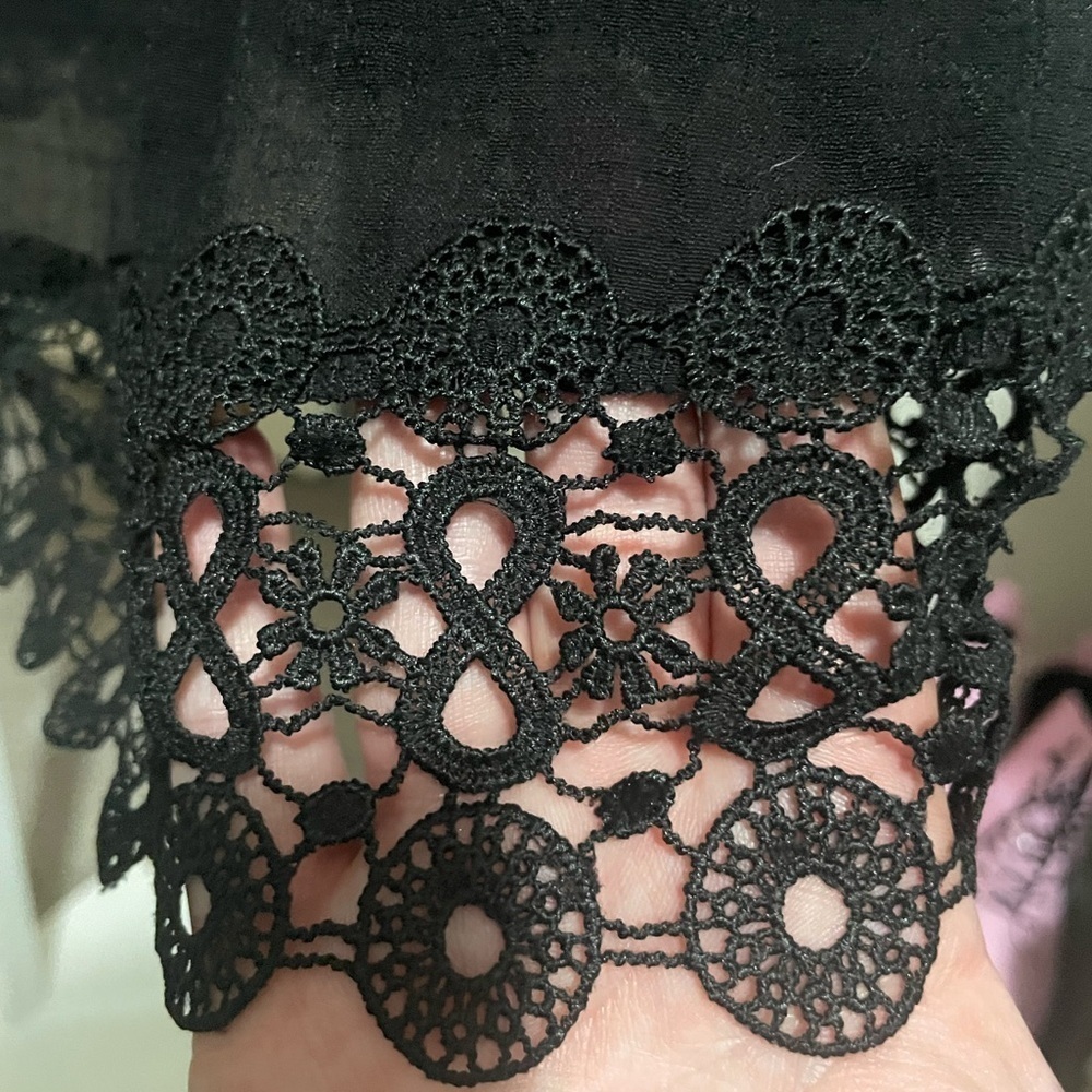 Wrangler Black Boho Mini Dress Bell Sleeve Lace Hem Small - Picture 6 of 11